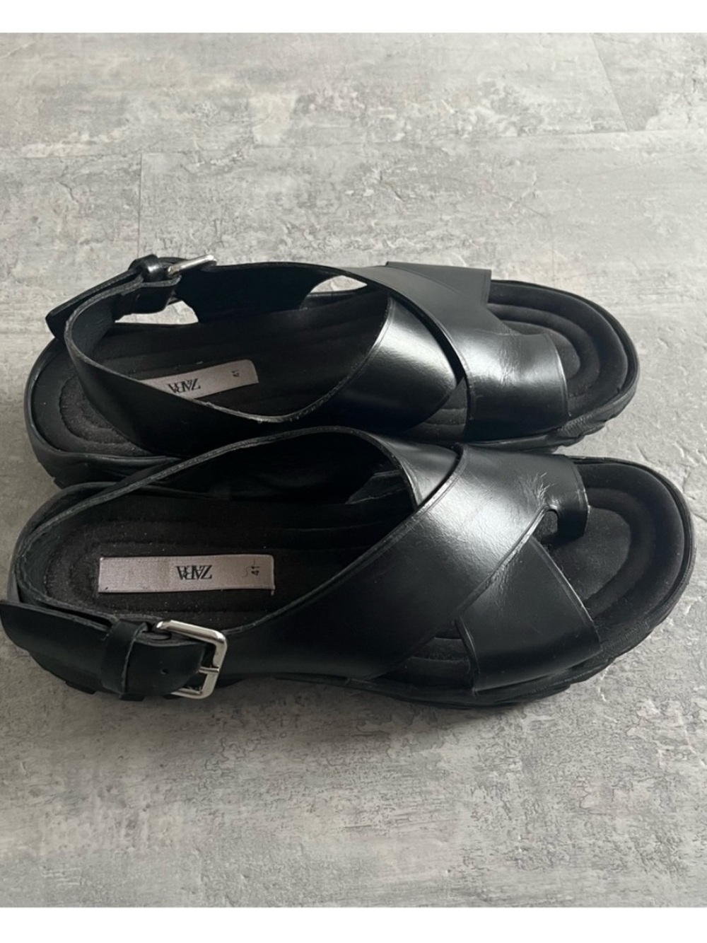 10. Zara Vibram soled leather sandals lug trek black urban city - Picture 6 of 12